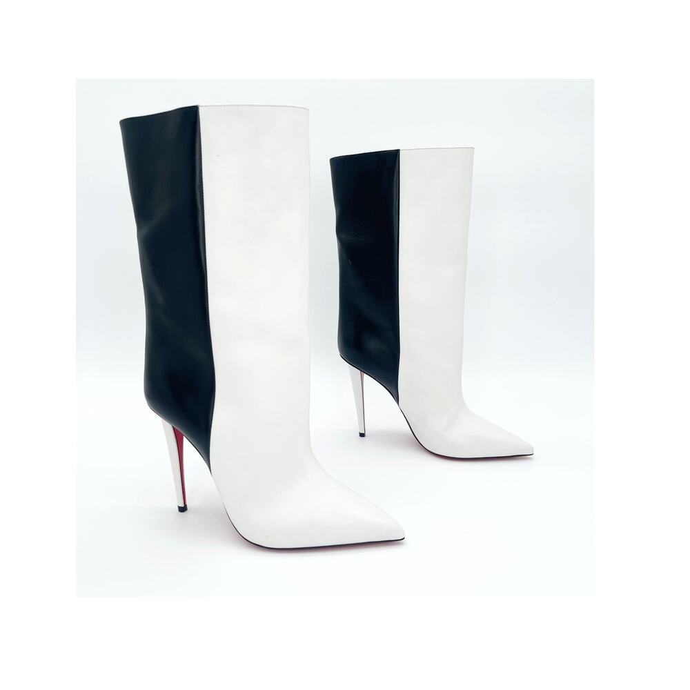 Christian Louboutin Astrilarge Booty 100 Black White Bicolor Leather Boots EU 40